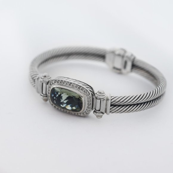 David Yurman 925 Diamond Cable Gemstone Albion Bangle Bracelet - Picture 3 of 5